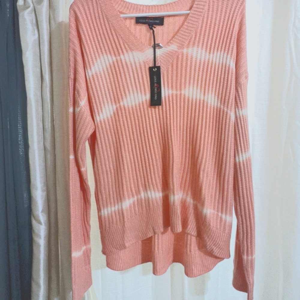 Peach and white Hi-low sweater NWT